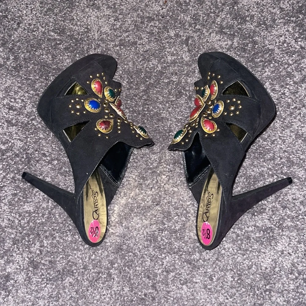 Black velvety jewel stone heels - Picture 5 of 6